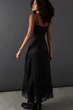 Satin Lace Insert Strappy Camisole Midi Slip Dress