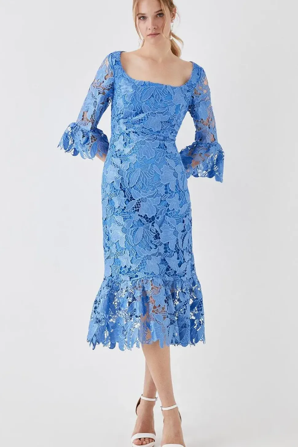 Satin Lace Long Sleeve Midi Dress