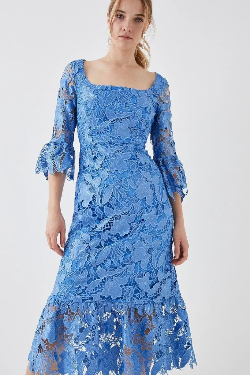 Satin Lace Long Sleeve Midi Dress