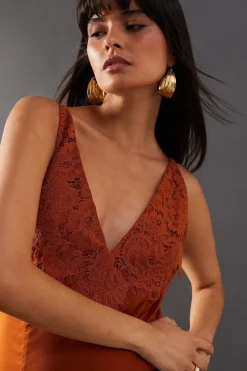 Satin Lace Panelling Maxi Slip Dress