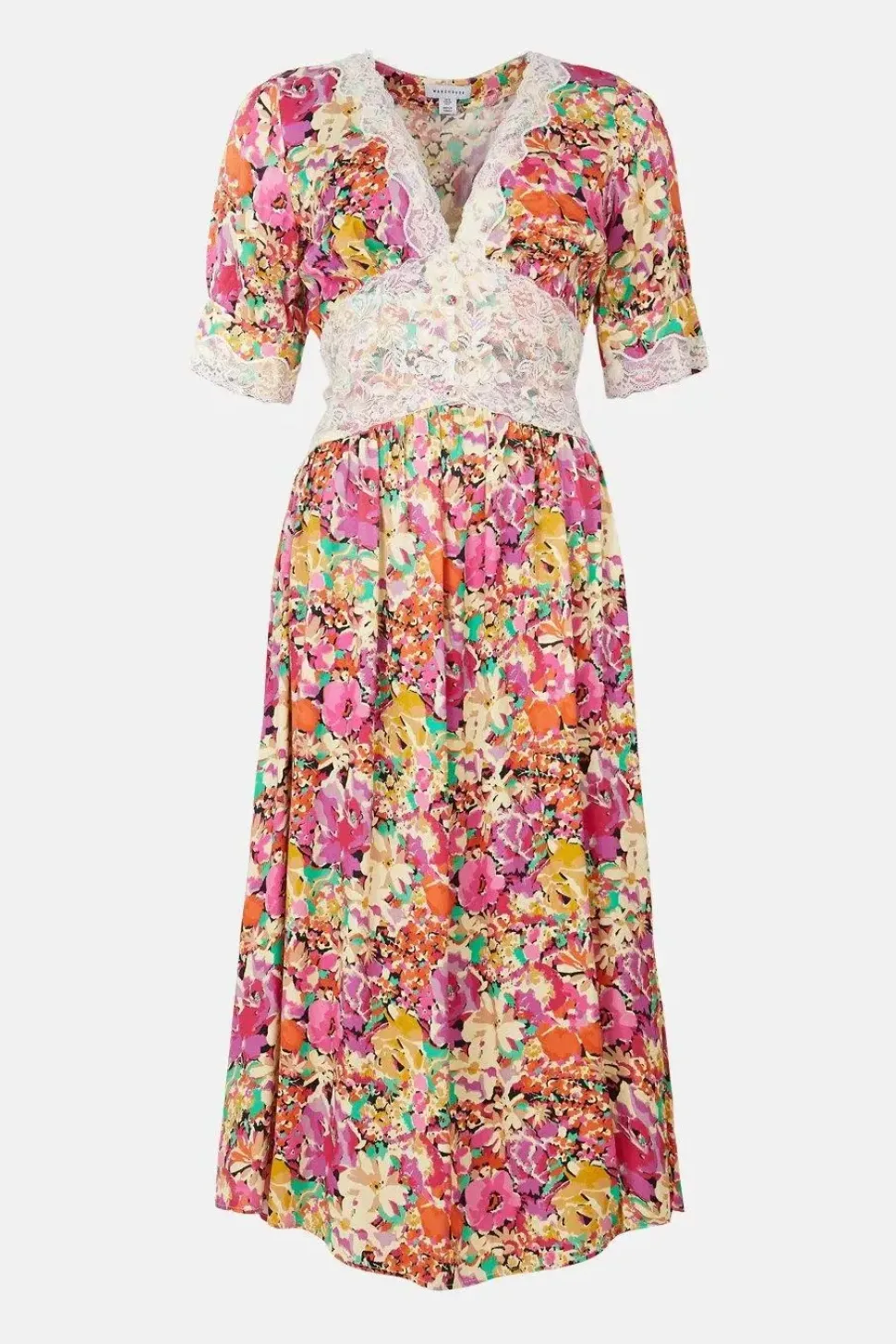 Satin Lace Tea Midi Dress In Floral