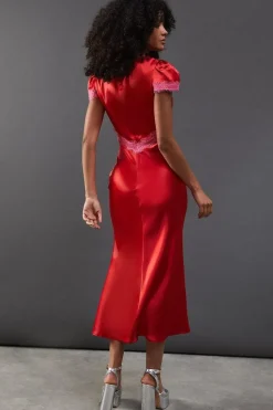 Satin Lace Trim Midaxi Tea Dress