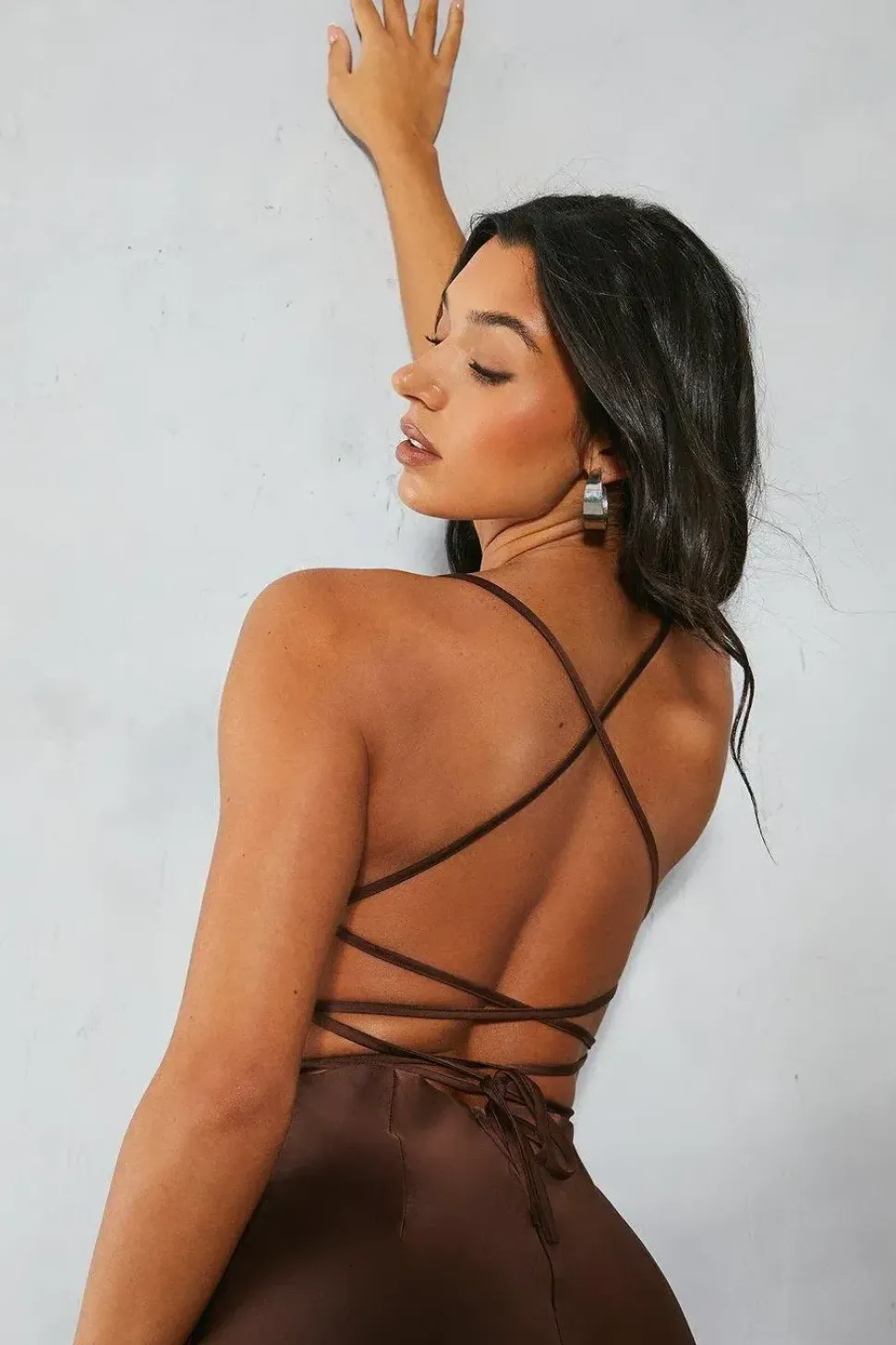 Satin Lace Up Back Midi Dress