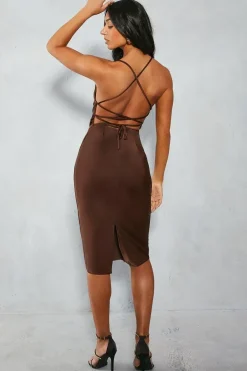 Satin Lace Up Back Midi Dress