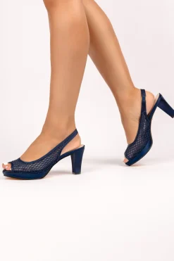 Satin Mesh 'Levinia' High Block Heel Slingback Platform Sandal