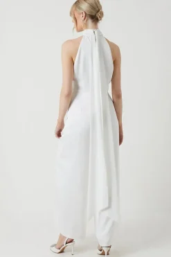 Satin Mix Chiffon Halterneck Bridal Jumpsuit