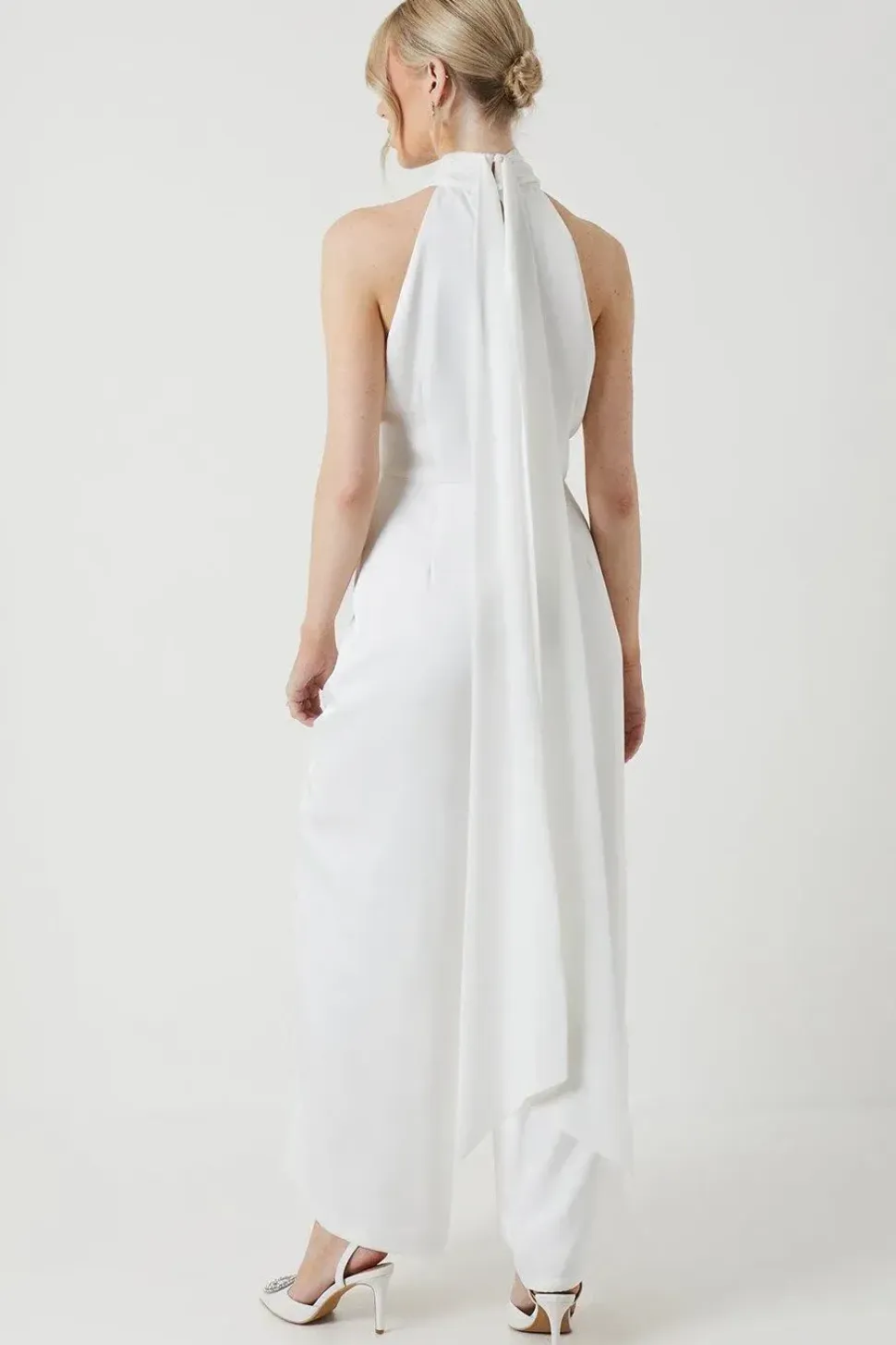 Satin Mix Chiffon Halterneck Bridal Jumpsuit