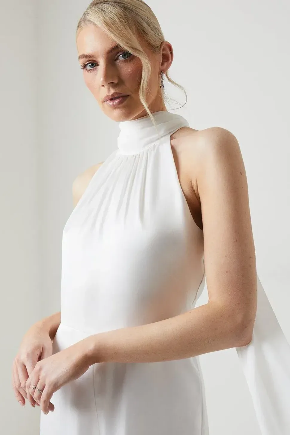 Satin Mix Chiffon Halterneck Bridal Jumpsuit