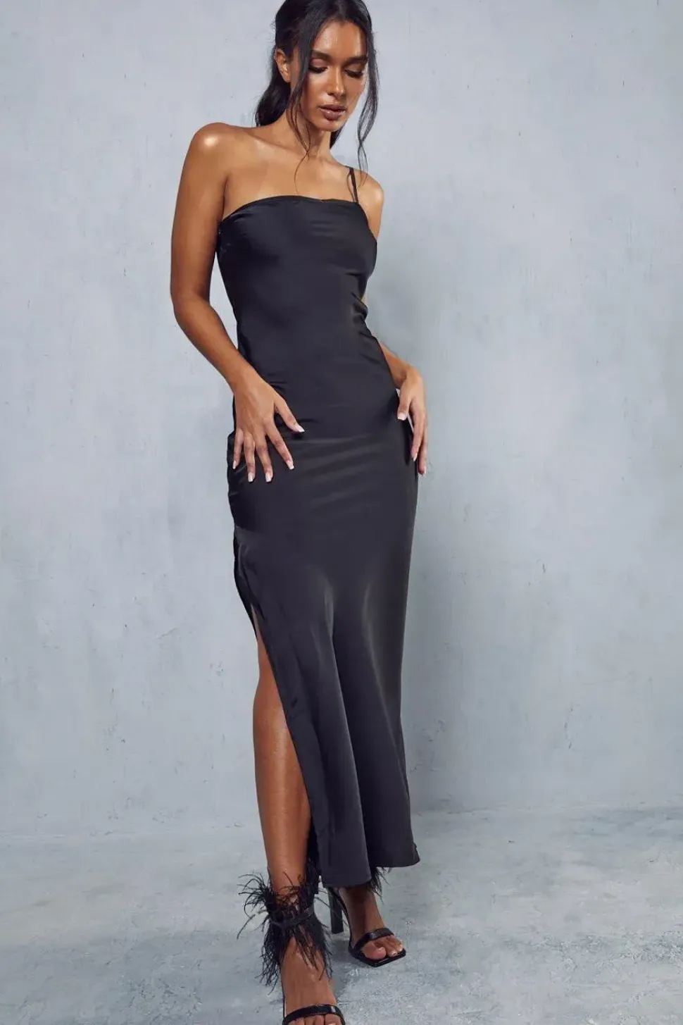 Satin One Shoulder Maxi Dress