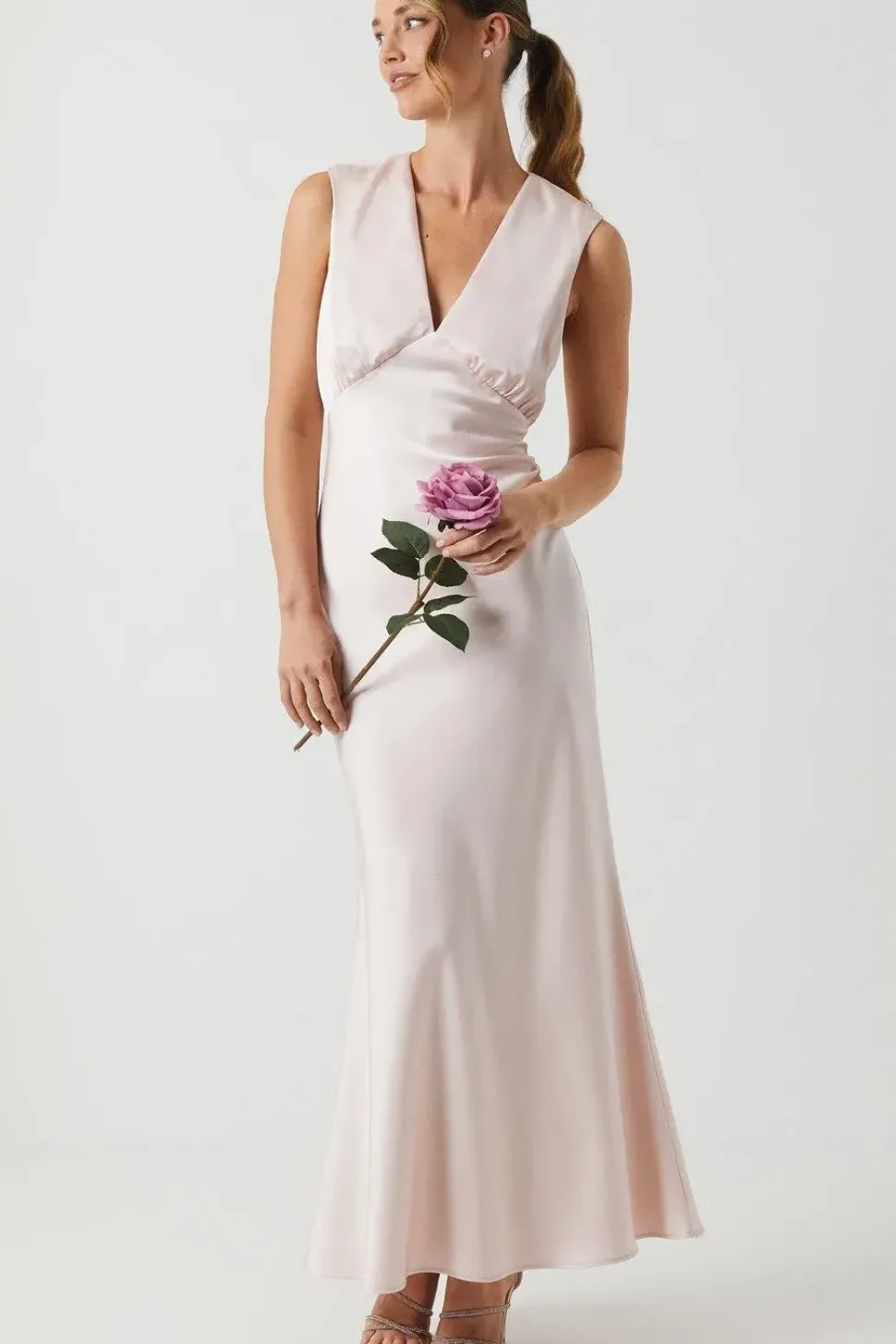 Satin Open Back Detail Maxi Bridesmaids Dress