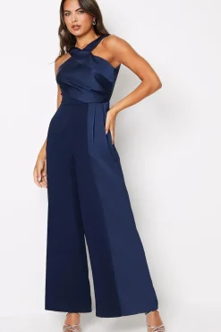 Satin Panelled Cross Neck Fluid Jumpsuit