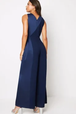 Satin Panelled Cross Neck Fluid Jumpsuit