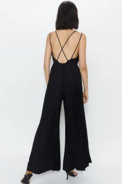 Satin Pleated Wide Leg Jumpsuit