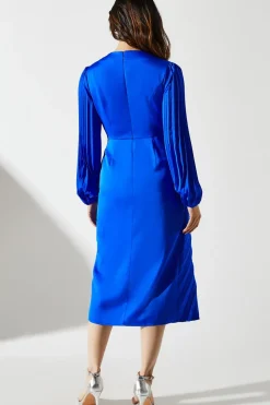 Satin Pleated Wrap Dress