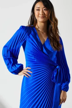 Satin Pleated Wrap Dress