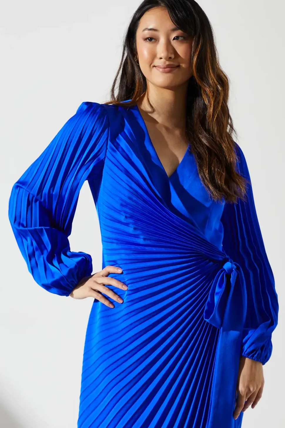 Satin Pleated Wrap Dress