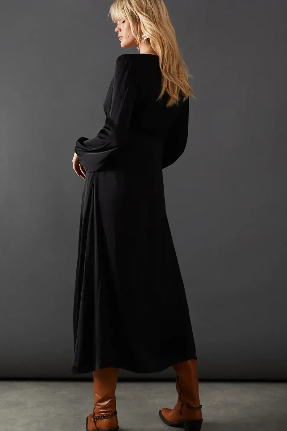 Satin Plunge Neck Midi Dress