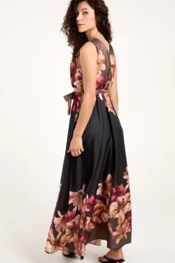 Satin Print Double V Wrap Dress