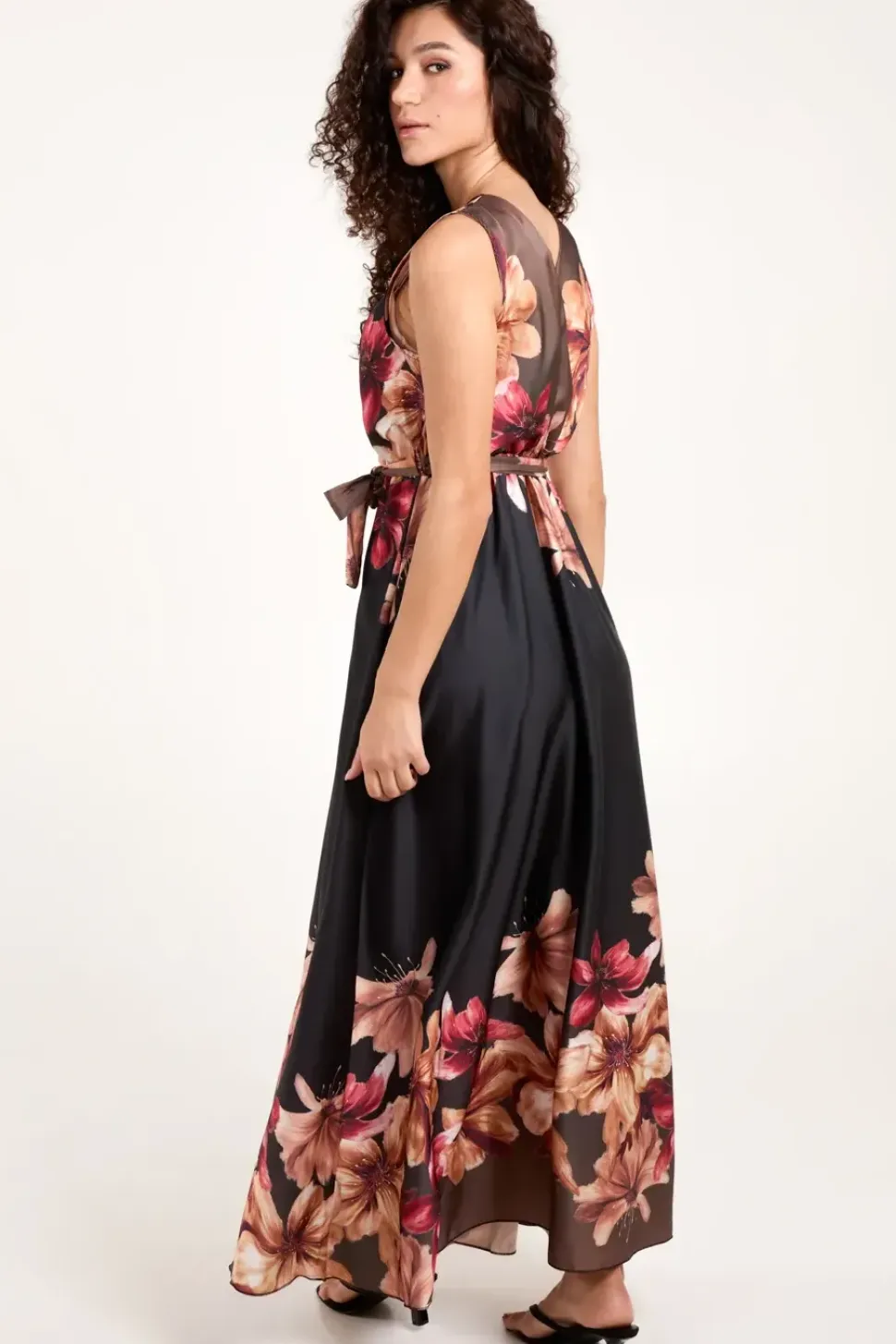 Satin Print Double V Wrap Dress
