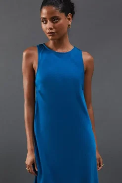 Satin Racer Neck Bias Midi Slip Dress