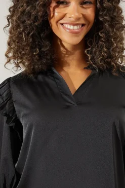 Satin Ruffle Sleeve Blouse