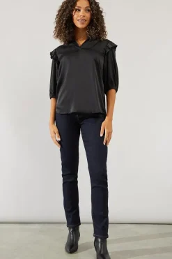Satin Ruffle Sleeve Blouse