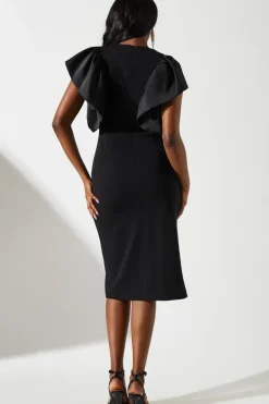 Satin Ruffle Sleeve Midi Dress