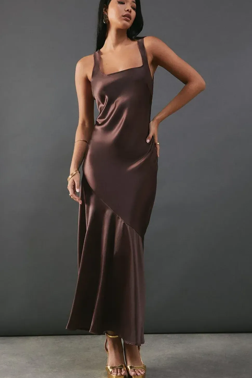 Satin Scoop Neck Bias Midi Slip Dress