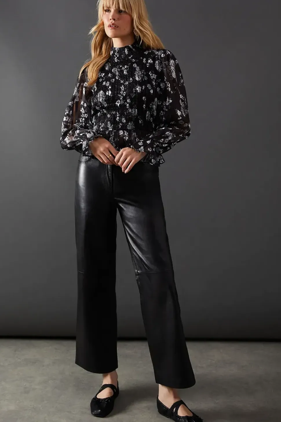 Satin Shadow Stripe Shirring Peplum Hem Top
