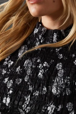 Satin Shadow Stripe Shirring Peplum Hem Top