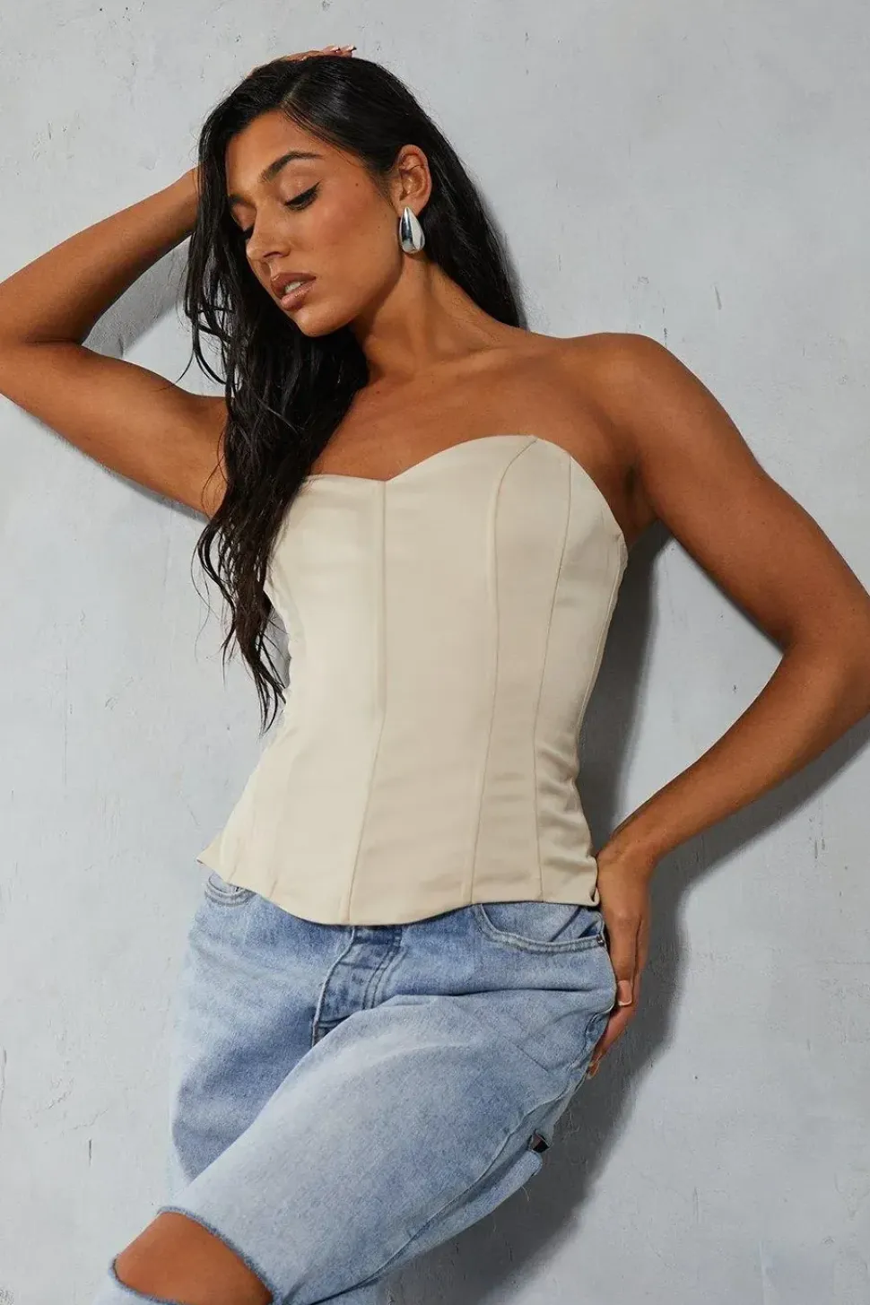 Satin Shaped Bust Curved Hem Longline Corset Top