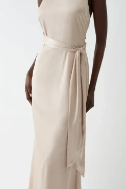 Satin Slip Bridesmaids Dress With Detachable Sash