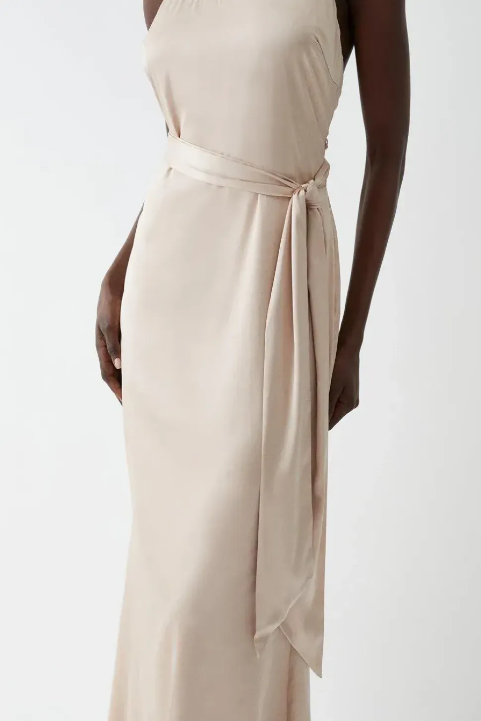 Satin Slip Bridesmaids Dress With Detachable Sash
