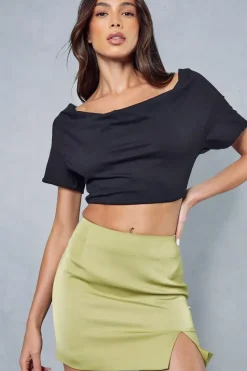 Satin Split Hem Mini Skirt