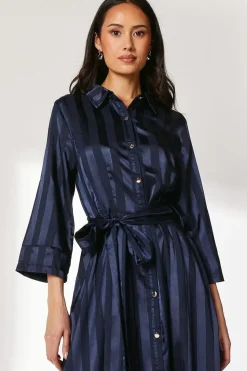 Satin Stripe Shirt Dress