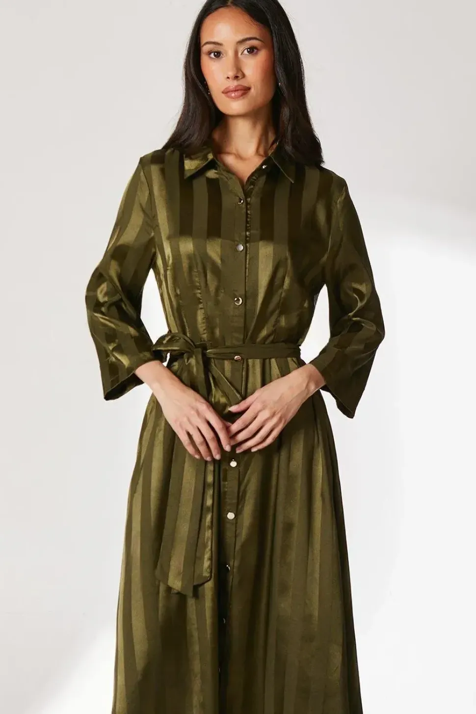 Satin Stripe Shirt Dress