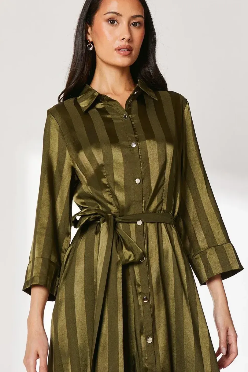 Satin Stripe Shirt Dress