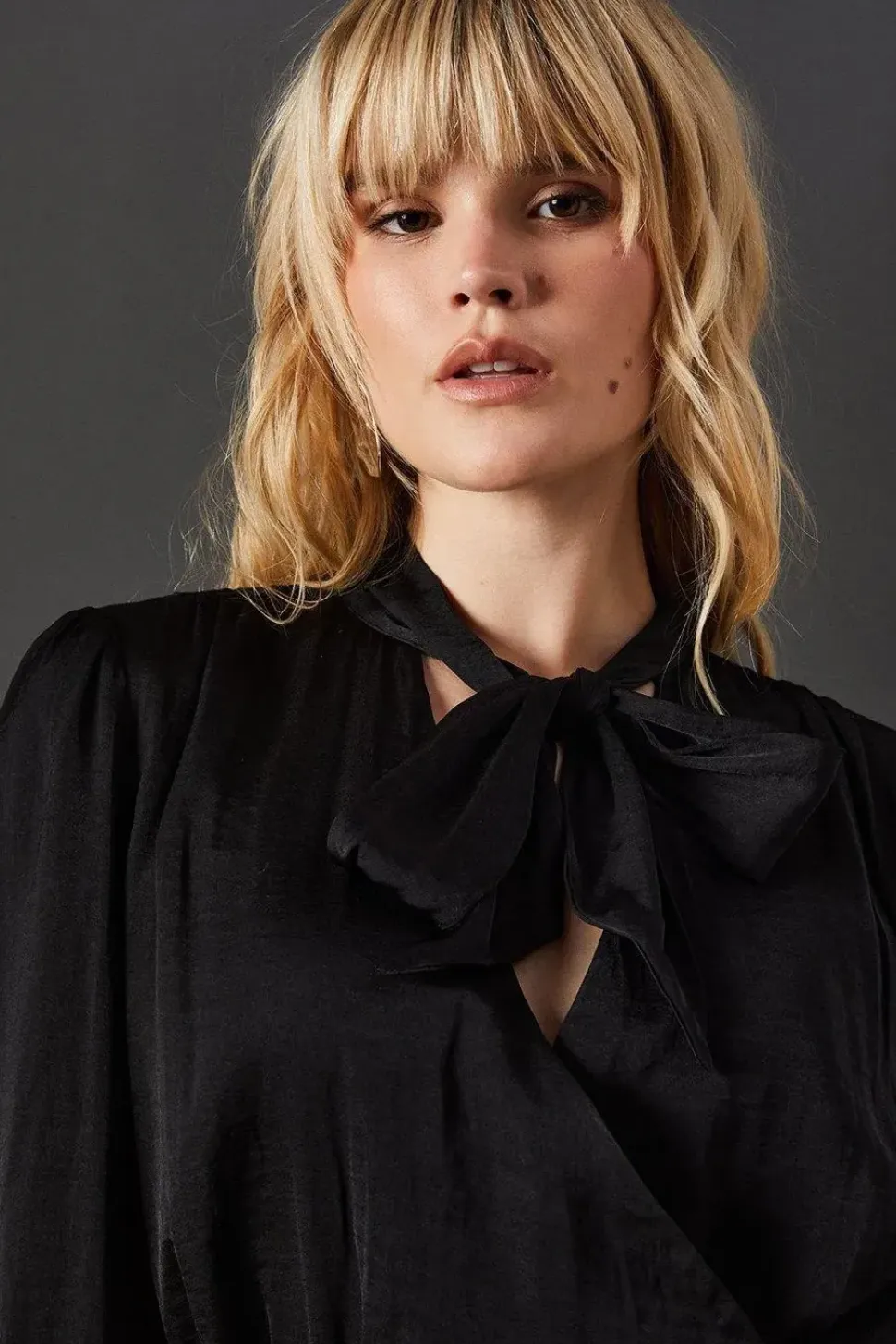 Satin Tie Neck Flippy Mini Dress