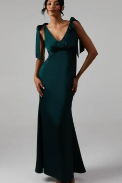 Satin Tie Shoulder Bridesmaid Dress