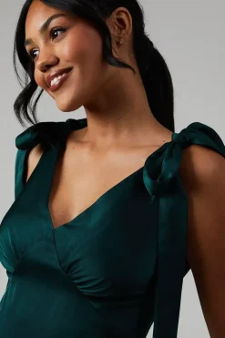 Satin Tie Shoulder Bridesmaid Dress