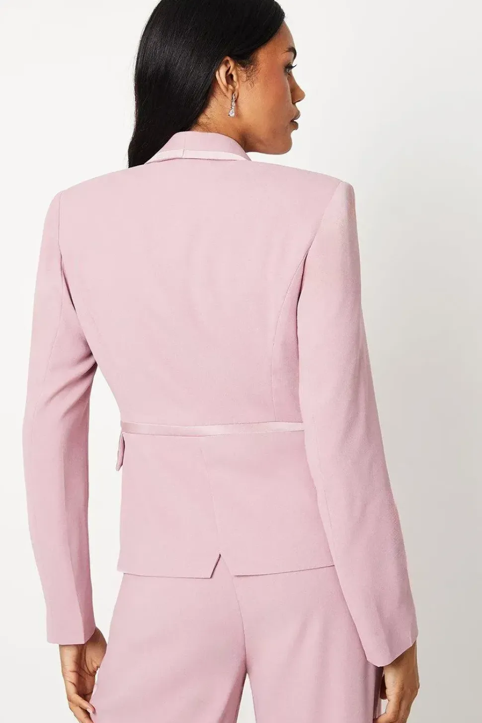Satin Trim Cropped Double Breasted Blazer