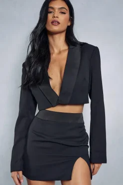 Satin Trim Tailored Mini Skirt