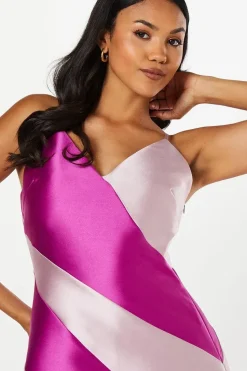 Satin Twill Colour Block Midi Wedding Guest Dress