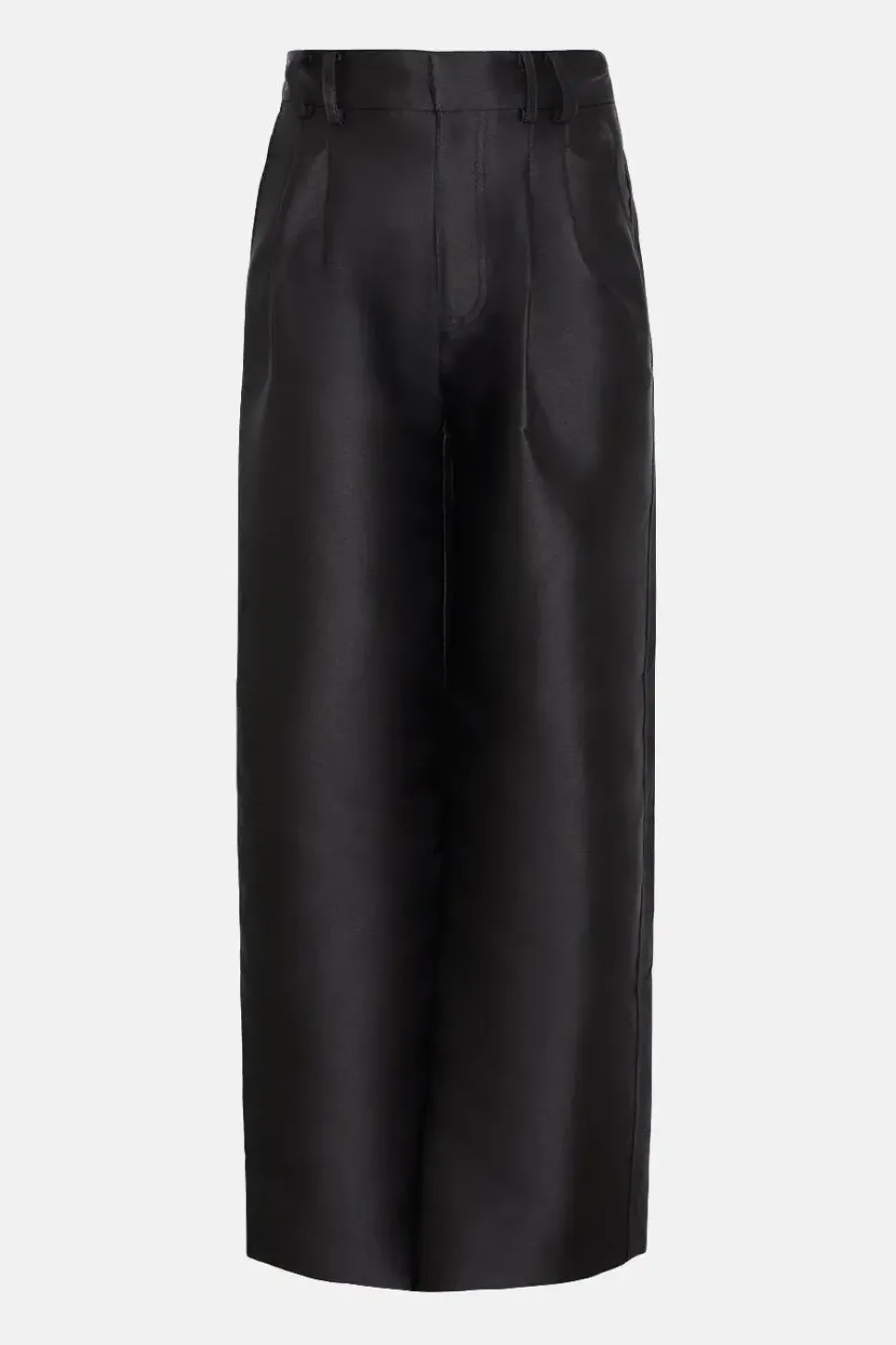 Satin Twill High Waisted Wide Leg Trousers