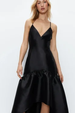 Satin Twill Structured Midi Dress