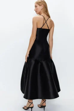 Satin Twill Structured Midi Dress