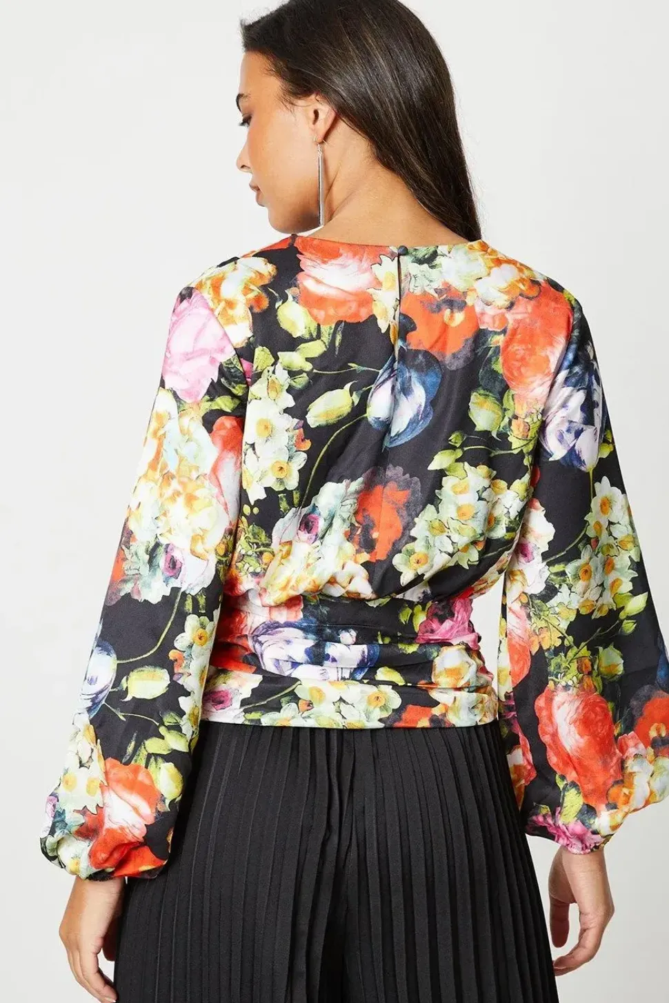 Satin Twist Front Blouson Sleeve Top