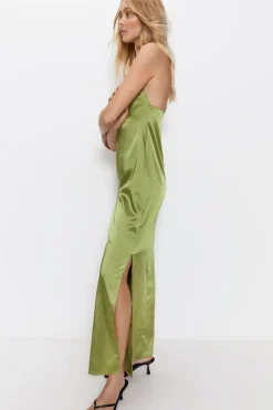 Satin V Neck Strappy Slip Dress