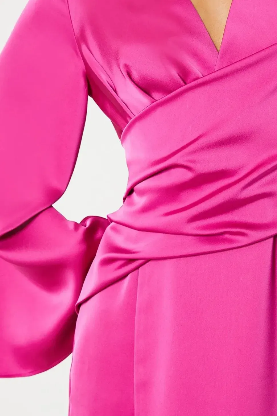 Satin Wrap Dress With Flare Sleeve