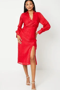 Satin Wrap Front Shirt Dress